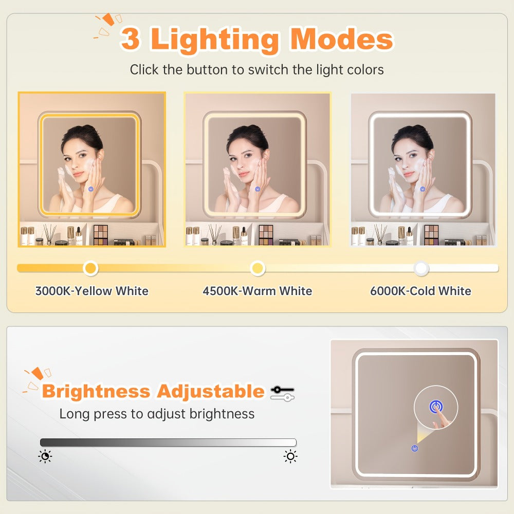 Vanity Desk with Lighted Mirror and Power Strip 5 Large Drawers 3 Color LED Lights Hair Dryer Rack Makeup Dressing Table Set Black White