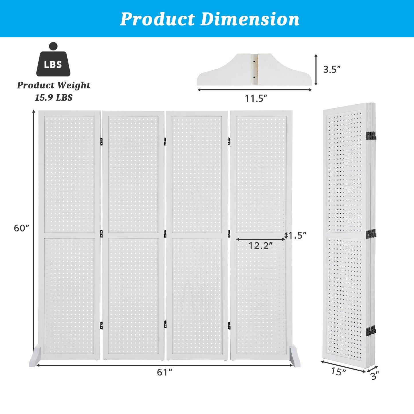 VINGLI Freestanding Pegboard with Support Feet, 5 FT Wood Room Divider Display Board Organizer, Folding Privacy Screen Partition Space Separator for Craft Shows Events Retail