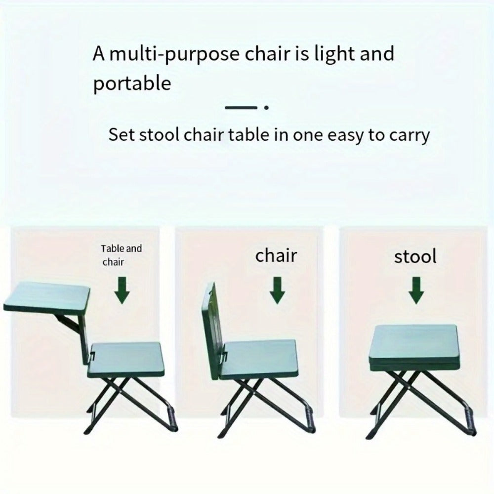 3-in-1 Portable Folding Table and Chair Set Vintage Iron Lightweight Compact for Outdoor Camping Study Vendor Market Writing Desk Folds Like a Handbag