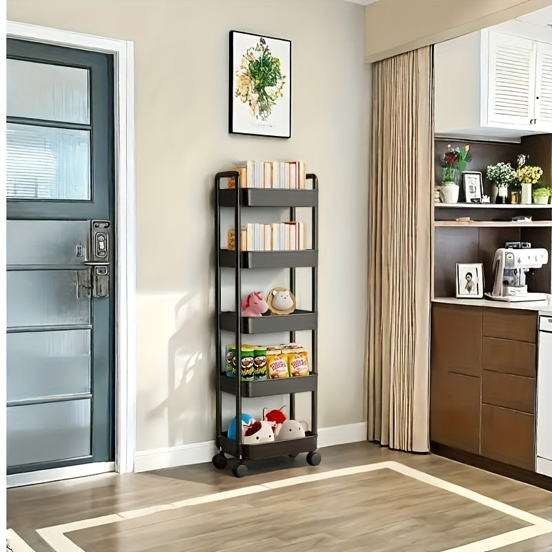 5-tier Rolling Storage Cart with Simple Wheels, Suitable for Multifunctional Plastic Classification In Kitchens, Bathrooms, And Bedrooms - Ultra-thin Design with Adjustable Shelves, Space-saving.