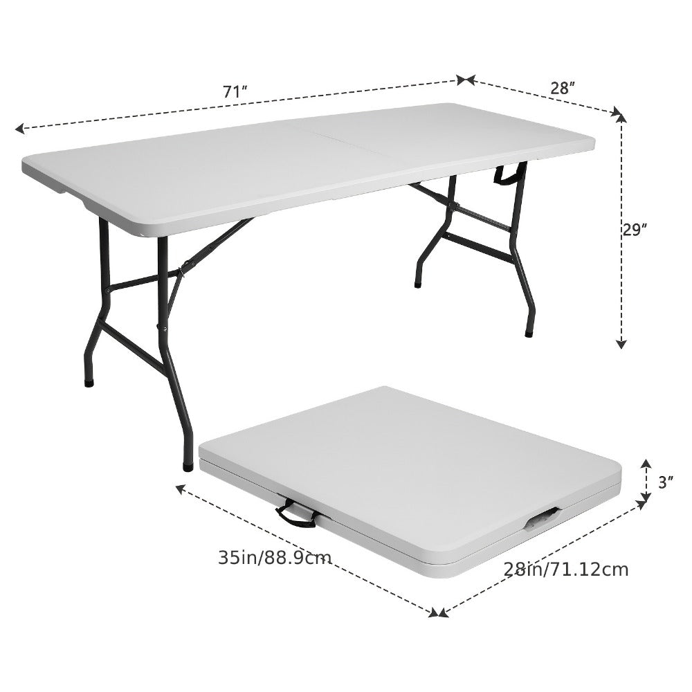 Folding Table 4ft or 6ft Plastic Portable Table with Carrying Handle for Indoor Outdoor, Picnic Party Camping Dining Banquet Table, White or Black