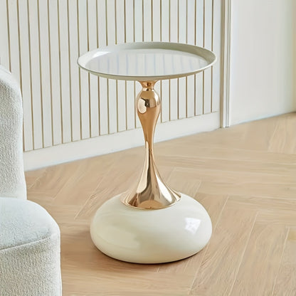 Round Side Table Metal Pedestal Accent Table | Minimalist Compact Bedside Table for Bedroom, Living Room, Apartment & Dorm | Small Space Furniture, Easy Assembly | White or Black