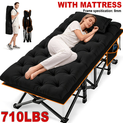 Bed Frame Sold Separately Adult Camping Bed 28in Wide Heavy Bed, Portable Folding Bed with Cushion, Pillow And Handbag, Camping Bed with Mattress, Sofa Bed, Companion Bed, Suitable for Office Nap, Beach, Yard, RV, Park. Includes100/510/710LBS