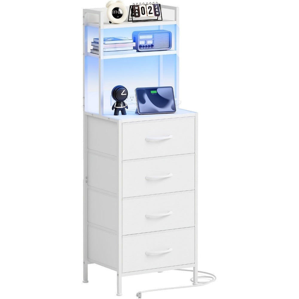 LED Nightstand with USB Ports Outlets Charging Station 41 47 Inch Tall Bedside Table 3 4 Drawer PU Fabric Storage Cabinet End Table for Bedroom Apartment Dorm Black Brown White