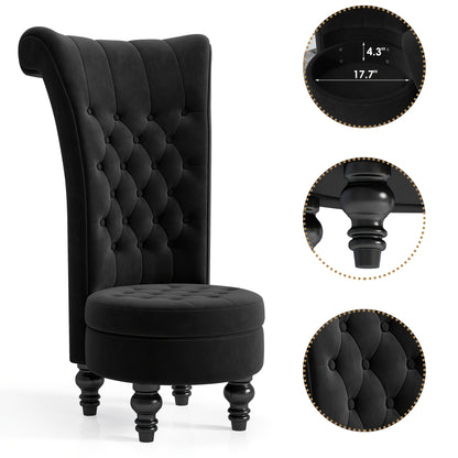 Royal High Back Chair, Velvet Armless Accent Chair with Button-Tufted & Rubberwood Legs, Regal Elegance Throne Chair for Living Room, Dressing Room, Bedroom