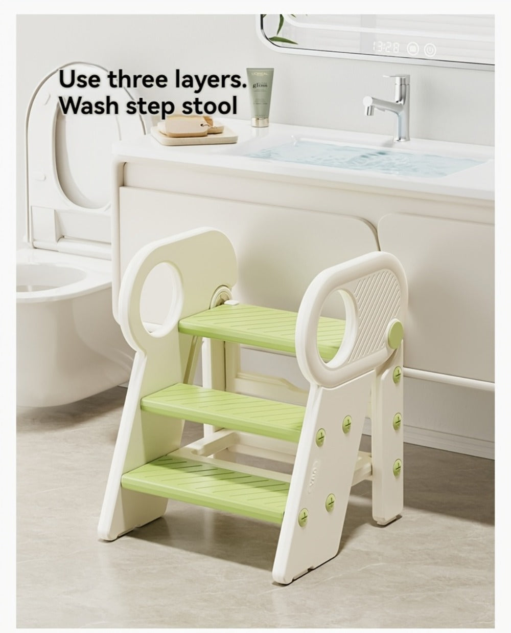 Kids Step Stool for Bathroom Sink Kitchen Counter, Adjustable 3 Step Stool for Toddler Toilet Potty Training Toilet Stool with Handles, Non-Slip Kids Step Ladder Learning Helper Tower