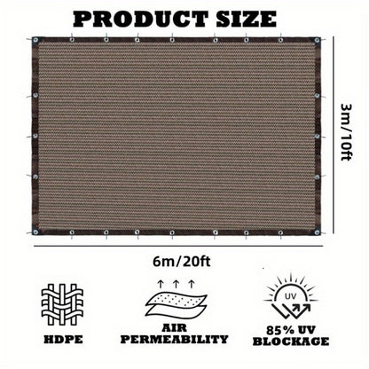 Rectangular Shade Net 10ft x 20ft – 85% UV Sun Protection, Breathable & Water-Permeable with Reinforced Edging for Outdoor Courtyard, Pool, Balcony, Garden & Patio, Coffee Brown
