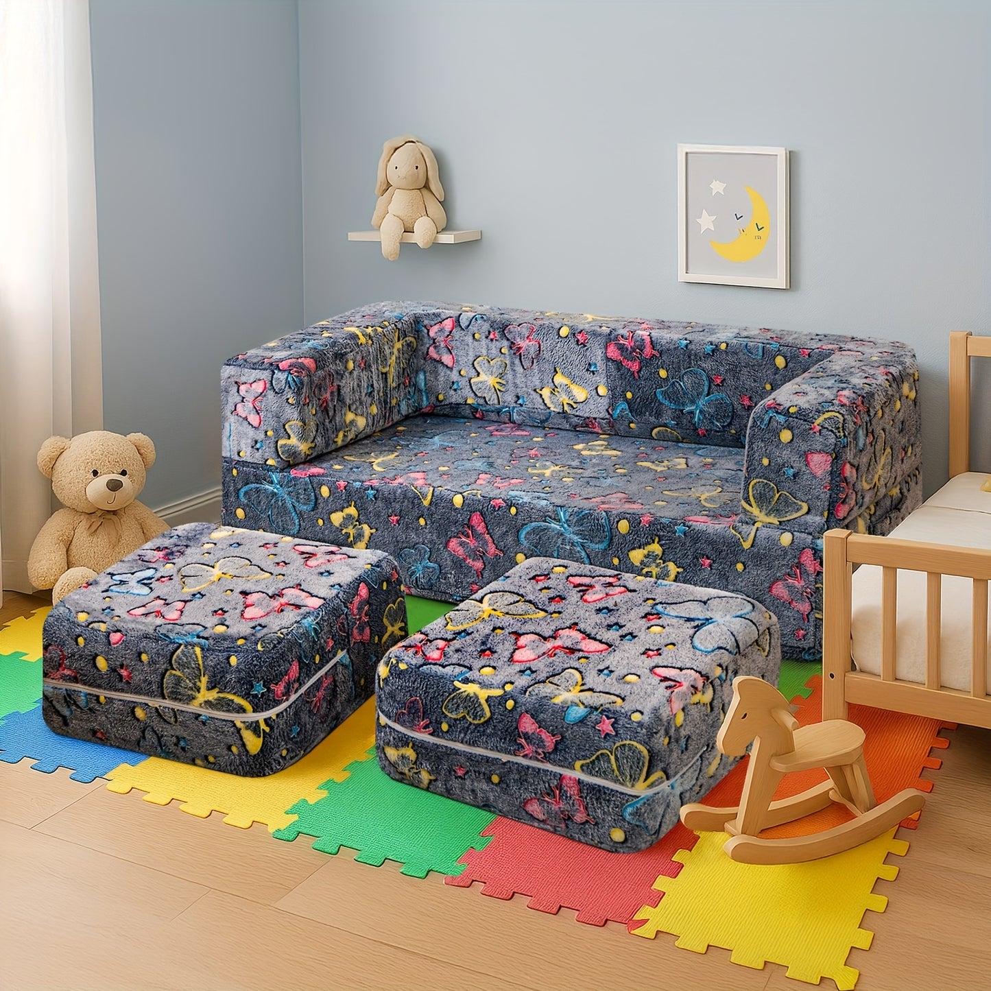 Sofabed Set, Luminous Folding Sofa Bed, Multifunctional Folding Sofa Cushion Suitable For Game Room, Bedroom.