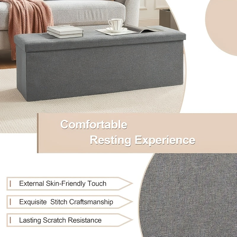 Heavy-Duty Multi-Purpose Folding Storage Ottoman Bench With Seat | Indoor/Outdoor, Space-Saving Design, Non-Porous Easy-Clean Surface - Perfect For Living Room, Bedroom, Patio, Garden Tool Storage - Gray Organizer Bench