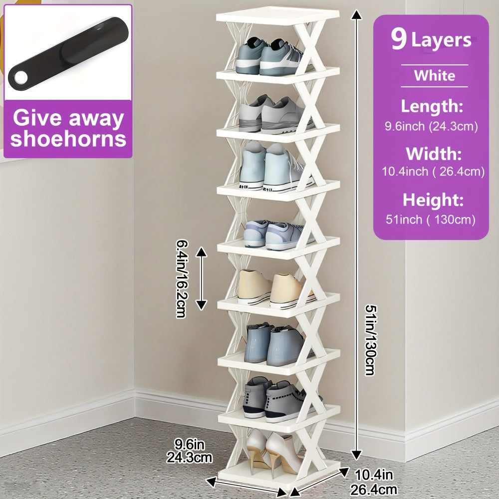 Stackable Shoe Rack 6 or 9 Tier Plastic Vertical Shoe Organizer, Space Saving Shoe Storage Shelf for Entryway Bedroom Hallway Dorm, 10 Color Options