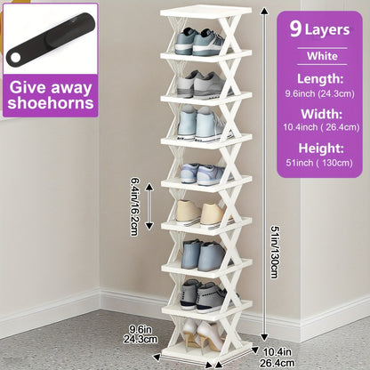 Stackable Shoe Rack 6 or 9 Tier Plastic Vertical Shoe Organizer, Space Saving Shoe Storage Shelf for Entryway Bedroom Hallway Dorm, 10 Color Options
