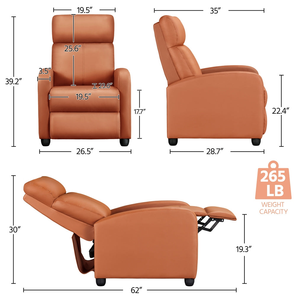 Costoffs PU Leather Recliner Chair, Modern Adjustable Single Reclining Sofa with Pocket Springs, Comfortable Upholstered Leather Armchair for Living Room, Bedroom, and Home Theater