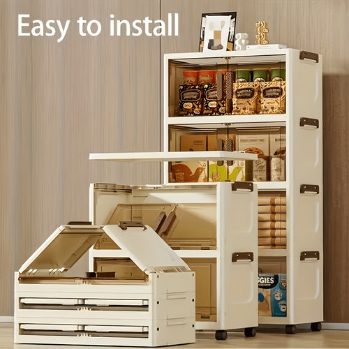3/4/5 Layer Folding Storage Cabinet - Plastic Storage Bins with Lids, Collapsible Stackable Containers with Wheels, Living Room Storage Boxes, Home Office Clothes Storage Cabinets And Suitcases, Foldable Organizer System for Closet