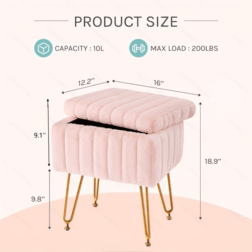 Soft Padded Cushion Vanity Stool, Makeup Footstool with 4 Metal Legs & Adjustable Anti-Slip Feet, Space-Saving Storage Ottoman for Bedroom, Closet & Dressing Area