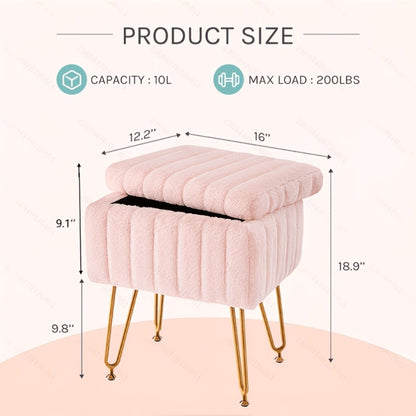 Soft Padded Cushion Vanity Stool, Makeup Footstool with 4 Metal Legs & Adjustable Anti-Slip Feet, Space-Saving Storage Ottoman for Bedroom, Closet & Dressing Area