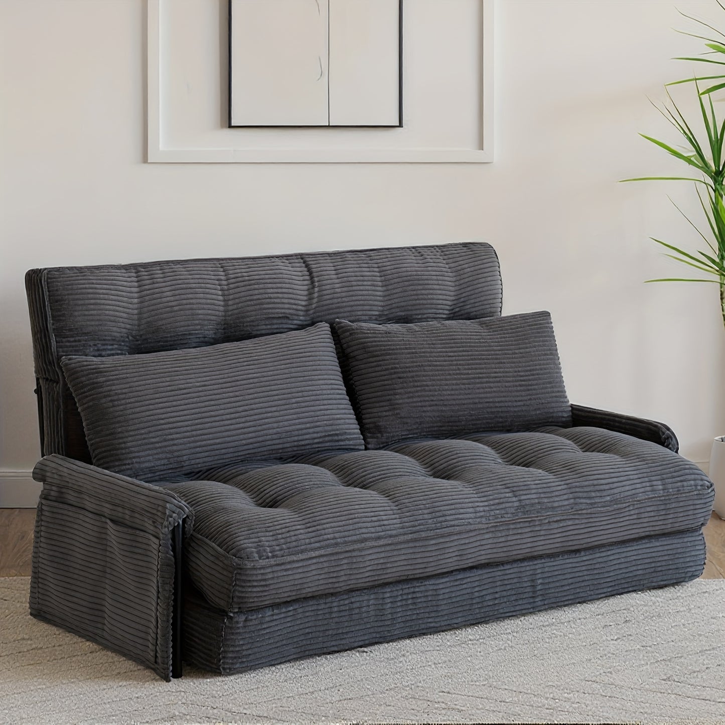 Modern Convertible Sofa Bed with Memory Foam Corduroy Fabric, Foldable Sleeper Chair with Metal Frame, Easy Assembly Space Saving Design for Small Apartment, Living Room, Bedroom - Easy Storage & Transport, Ideal for Studio & Guest Room