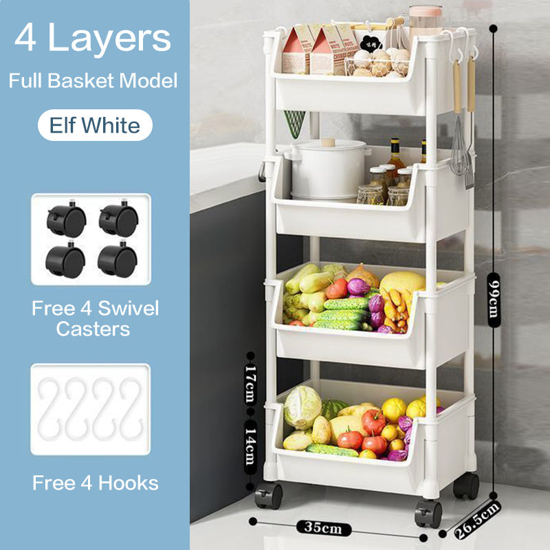 Rolling Cart Organizer, Kitchen Storage Shelf with Lockable Wheels, for Living Room Office Bathroom Garage Narrow Spaces