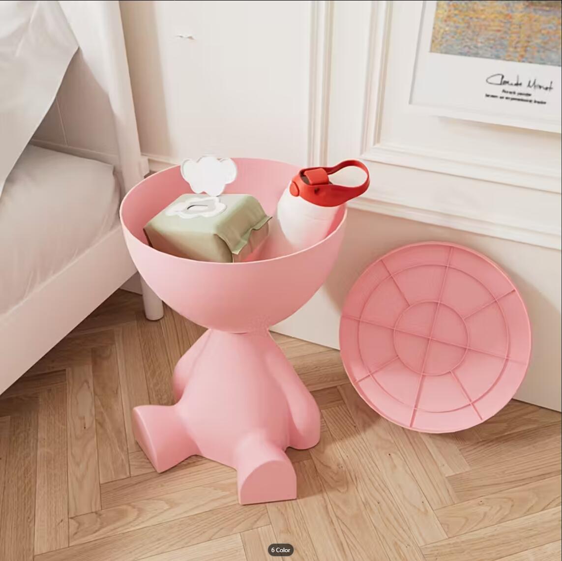 A Modern Bear-Shaped Plastic Nightstand for Lamp And Coffee Cup Holder - a Stylish White Storage Box for Bedrooms And Living Rooms, Easy to Assemble, Compact Design for Small Spaces, Bedroom Storage Box | Playful Furniture | Plastic Structure, Bedroom Dec