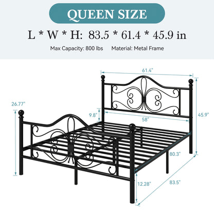 HOOMIC Platform Bed Frame, Metal Bed Frame Featuring a Butterfly Pattern on The Headboard And Footboard, No Box Spring Required, Easy to Assemble