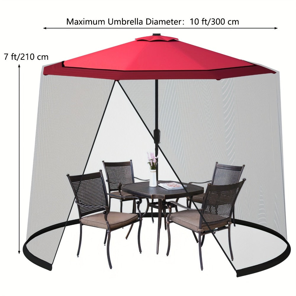 Patio Umbrella Mosquito Net Screen Fits 9-10 Ft Umbrella Outdoor Bug Insect Netting with Drawstring Top Zippered Door Water Tube Base Black