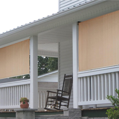 8ft X 8ft Premium Outdoor Roller Shade - Heavy Duty Cordless Patio Blind with Splicing Panels for Porch, Deck & Pergola | UV-Resistant & Water-Repellent Polyester Fabric | All-Weather Protection | Grey/ Brown