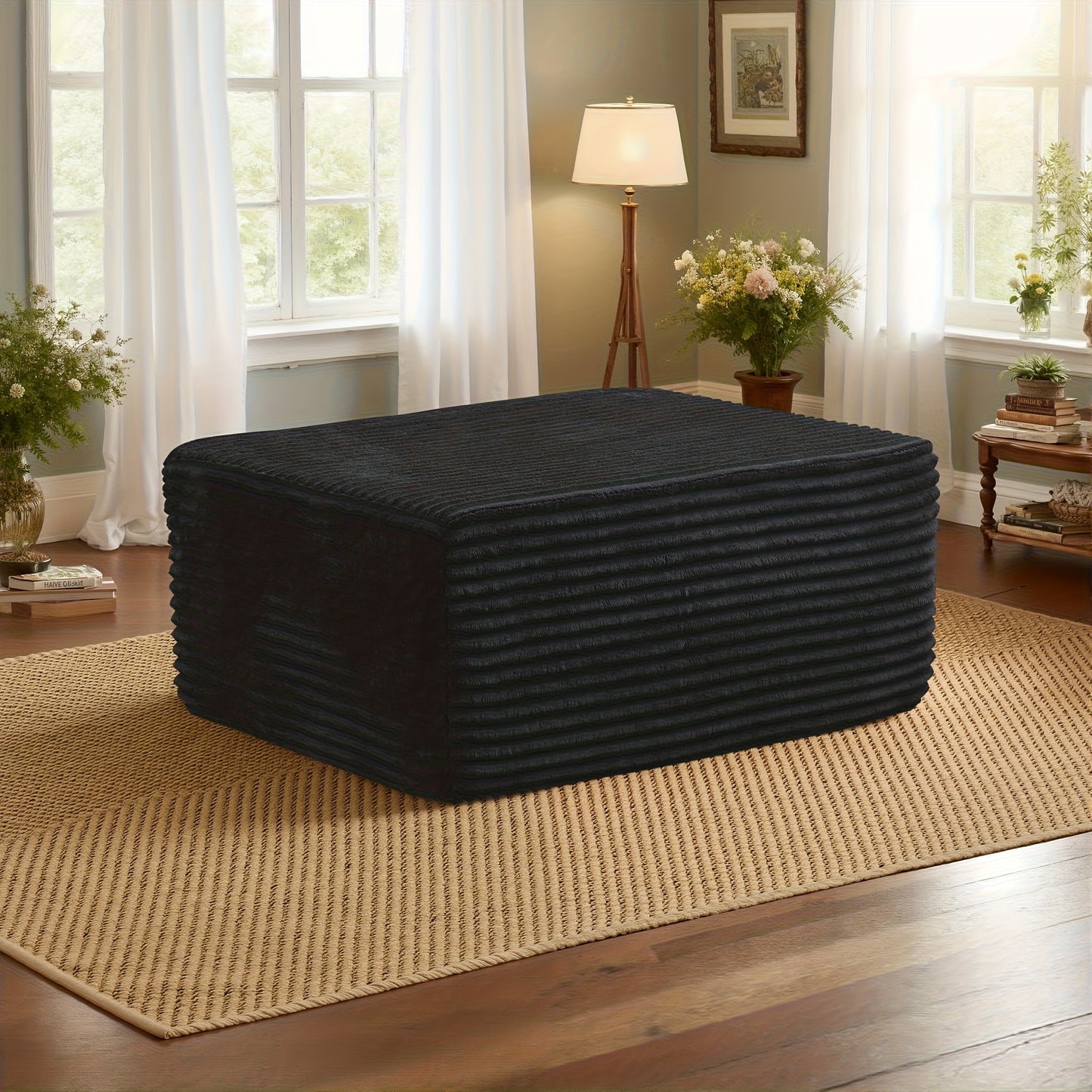 Corduroy Ottoman, Christmas Gifts Decorations Plush Chair Bean Bag Couch, Upholstered Cloud Ottoman for Boneless Couch In A Box, Modular Sectional Couches for Game & Recreation Room Furniture, Compressed Memory Foam, No Assembly Required