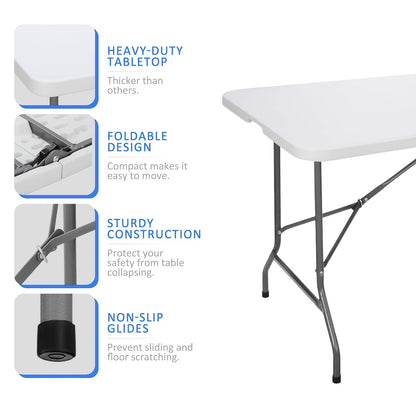 2.5/4/6FT Folding Table, 6 Foot Folding Table Heavy Duty, Portable Plastic Folding Table with Handle, Fold in Half Table for Indoor Outdoor Use, Fold Up Table for Camping Dining Party Picnic Events