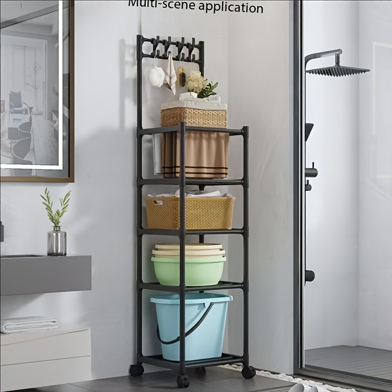 6-Tier Adjustable Metal Storage Rack with Wheels and Hooks - Corner Shelving Unit for Kitchen Bathroom and Garage Organization