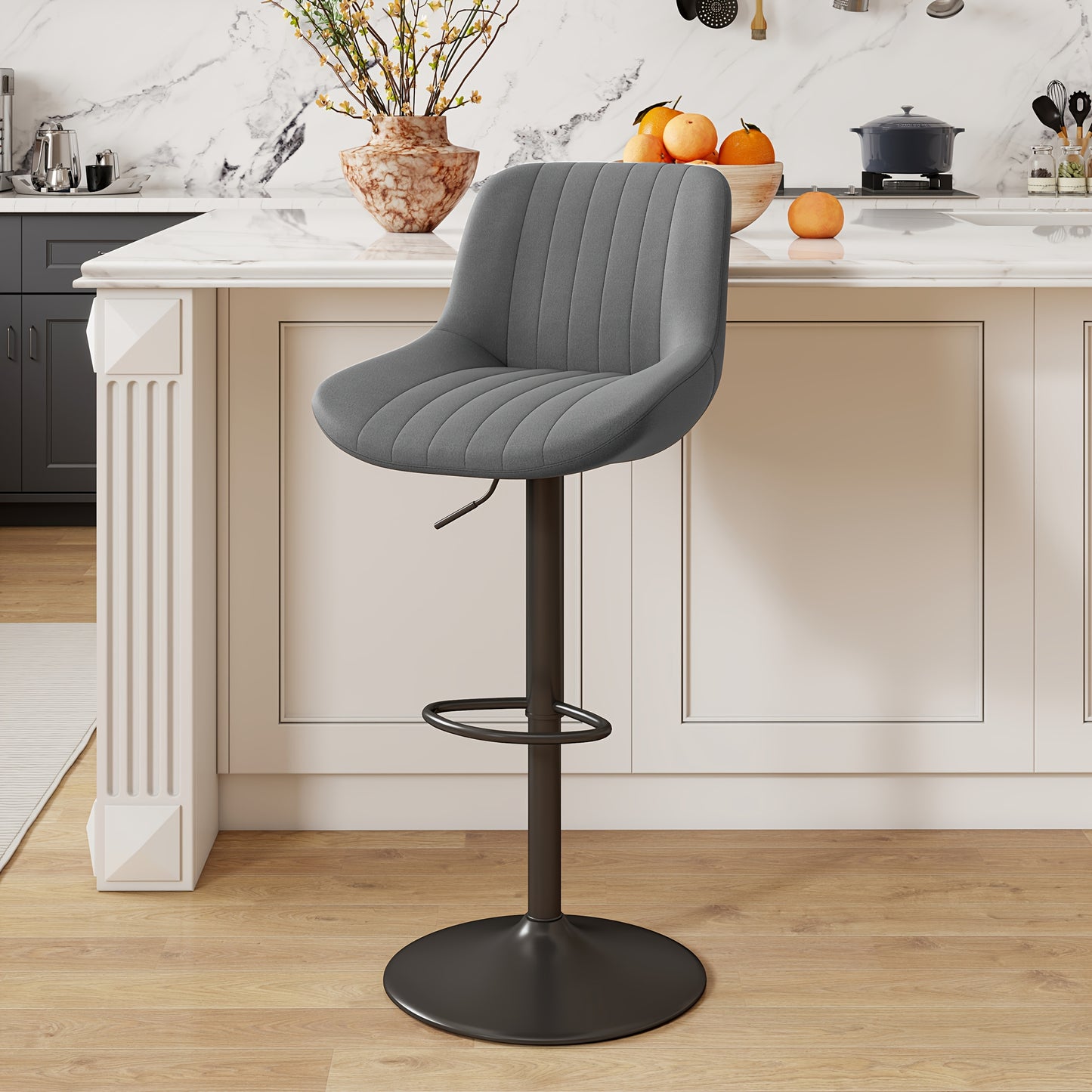 1/2/3/4 Packs Counter Height Bar Stools, Adjustable Swivel Upholstered Counter Height Barstools with Back And Footrest, Stool Chair for Kitchen Counter Island