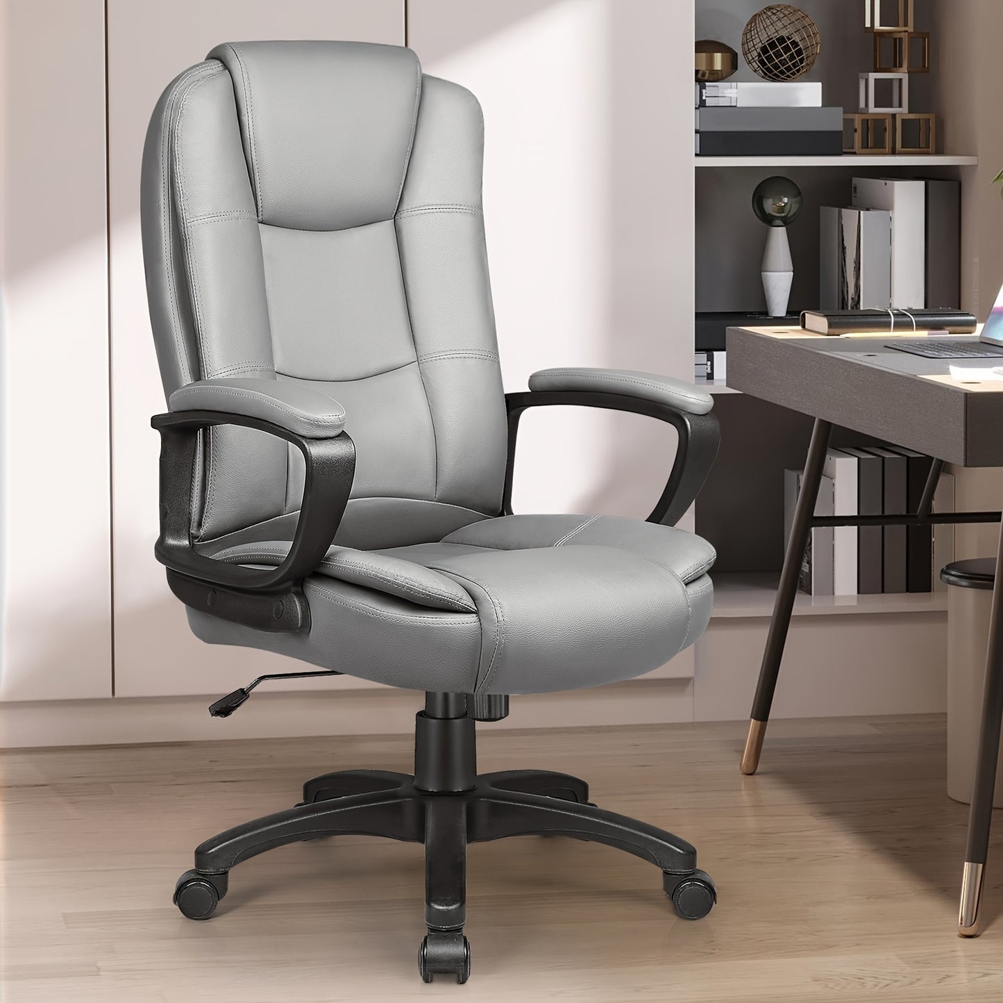 Executive Chair for Home Office, Designed for Larger Individuals Up to 400 Pounds, Featuring a High Back, Cushioned Armrests, And Adjustable Height in Ergonomic PU Leather