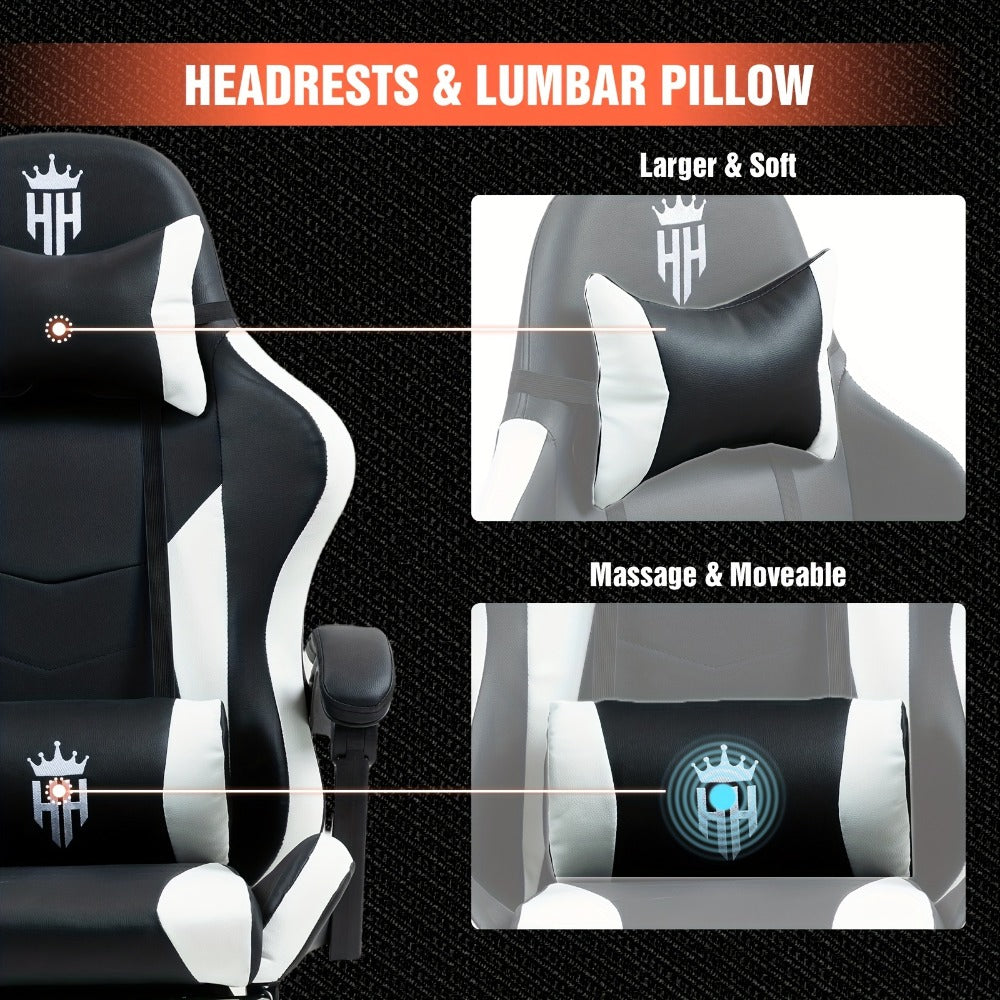 Gaming Chair with Footrest and Lumbar Support – Ergonomic Computer Chair with Swivel Seat, Adjustable Height, Headrest & Reclining Backrest for Home Office