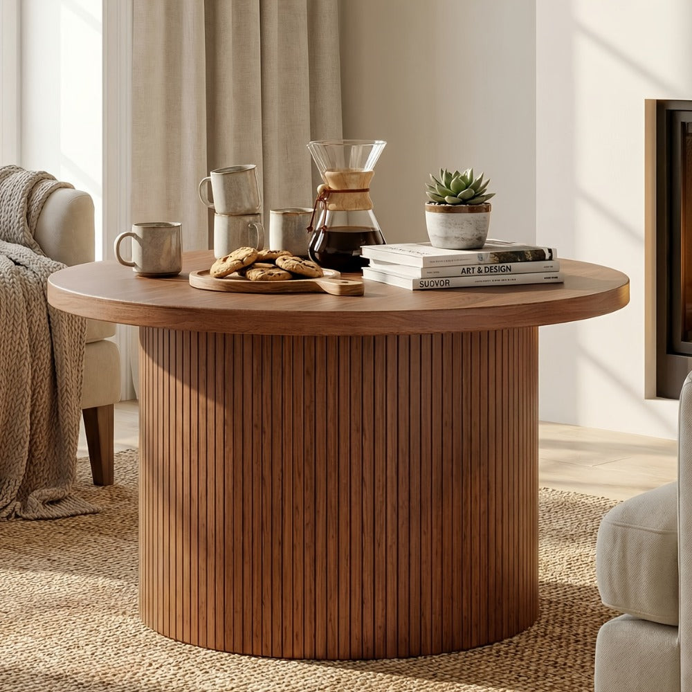 Round Coffee Table 32 Inch for Living Room Small Spaces - Modern Center Table with Sturdy Base, Space-Saving Apartment Furniture, 5 Finishes Available