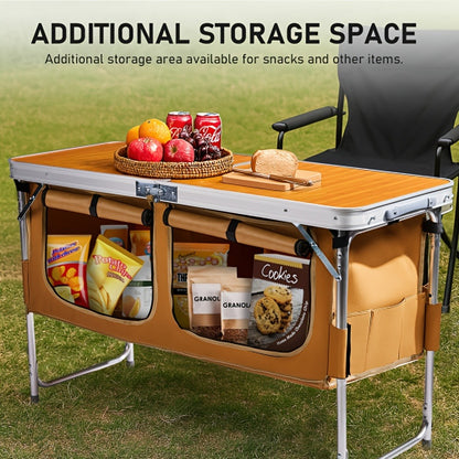 4 Ft Folding Table Aluminum Adjustable Height Portable Camping Picnic Table for Outdoor Beach BBQ Backyard Party Garden Patio 5 Colors