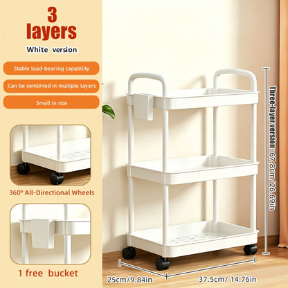 3/4/5-Tier Plastic Rolling Utility Cart with Handle, Multi-Functional Storage Trolley for Office, Living Room, Kitchen, Movable Storage Organizer with Wheels, White