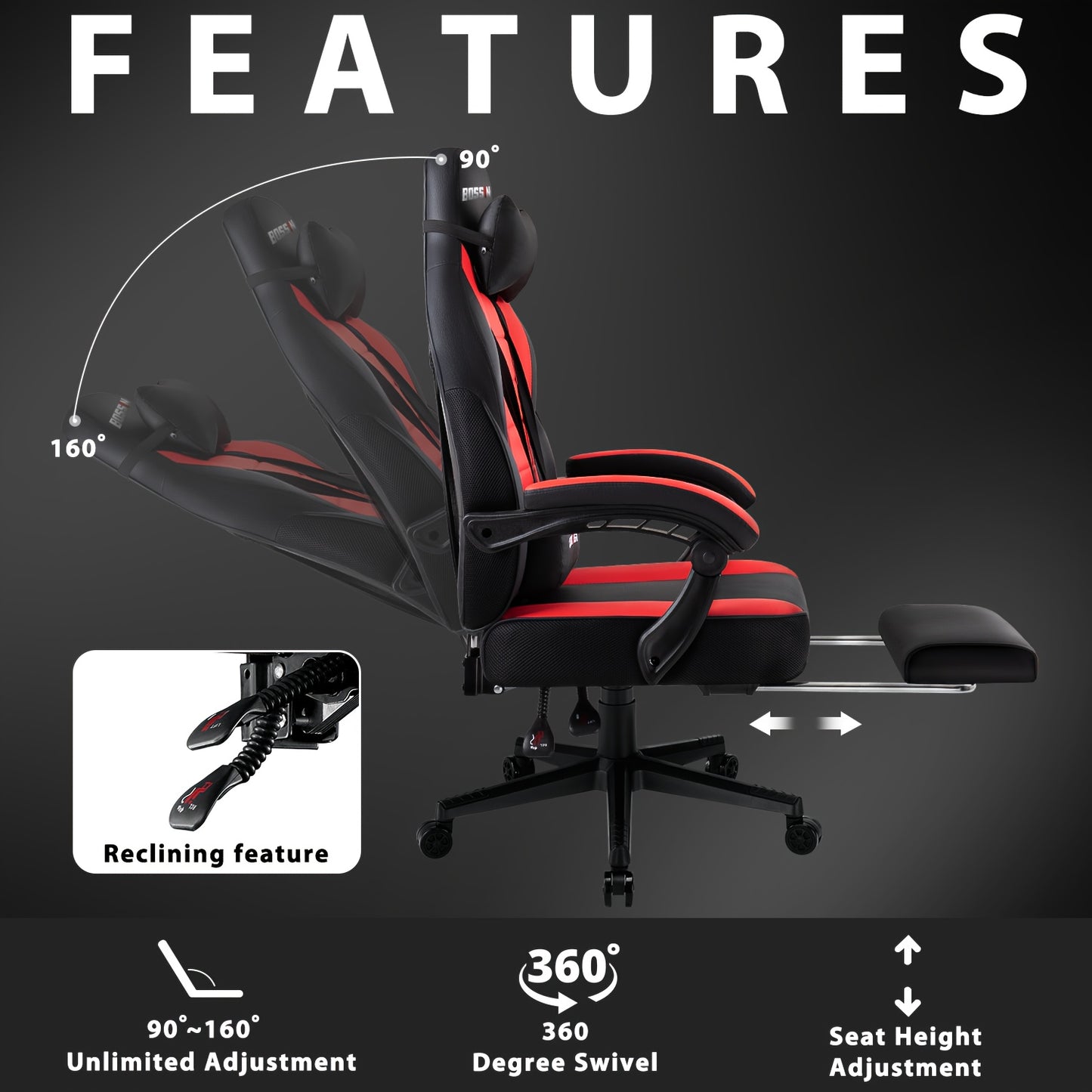Big And Tall Gaming Chair, Video Game Chair with Footrest And Massage Lumbar Support, 400Lb Capacity Office Chair, Ergonomic Computer Chair Height Adjustable with Swivel Seat And Headrest for Adults