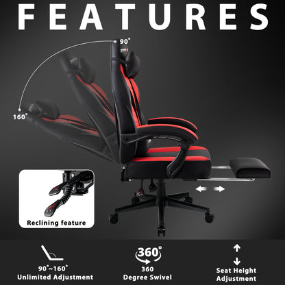 Big And Tall Gaming Chair, Video Game Chair with Footrest And Massage Lumbar Support, 400Lb Capacity Office Chair, Ergonomic Computer Chair Height Adjustable with Swivel Seat And Headrest for Adults