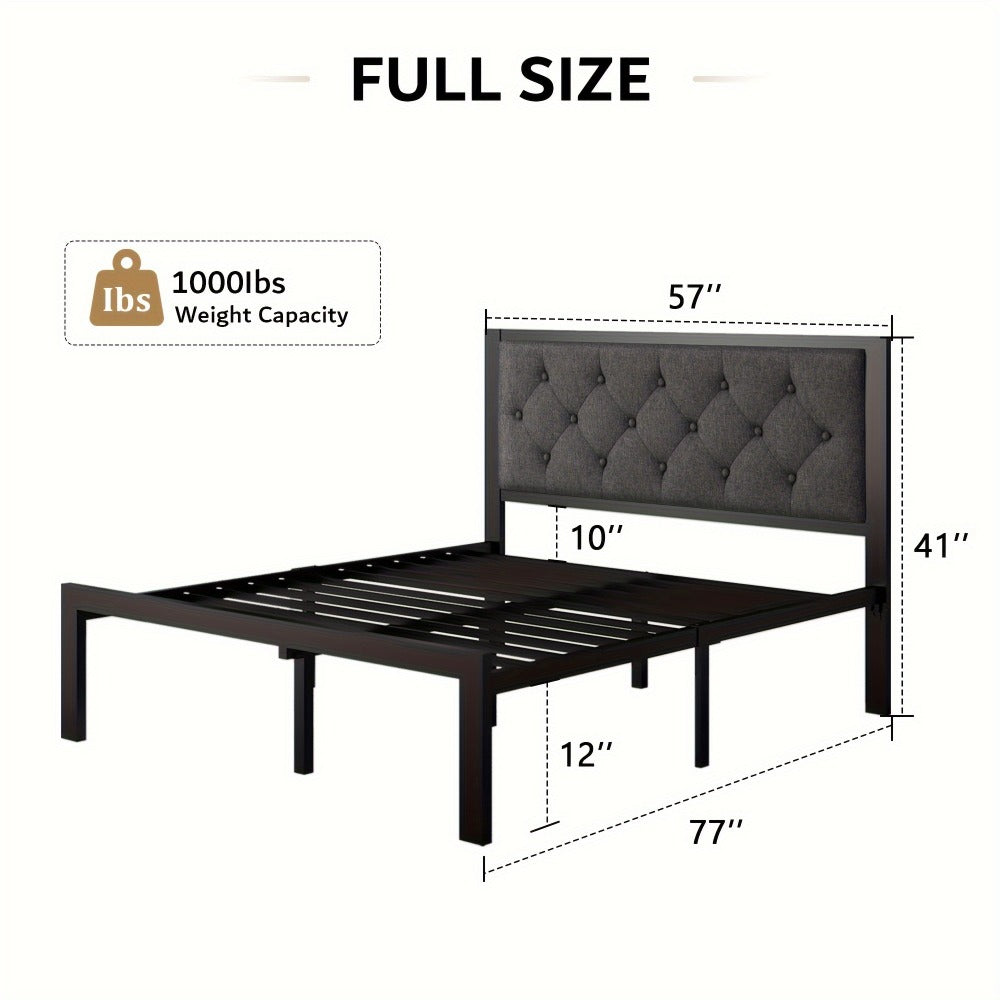 Platform Bed Frame with Button-Tufted Headboard, 12 Inch Under-Bed Storage Space, Steel Slat Support, No Box Spring Needed, Easy Assembly, Twin Full Queen
