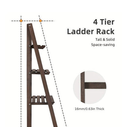 4-Tier Ladder Plant Stand Solid Wood Foldable, Paulownia Wood Display Shelf for Plants Garden Patio Balcony Living Room, Corner Shelf Storage Rack Bookshelf