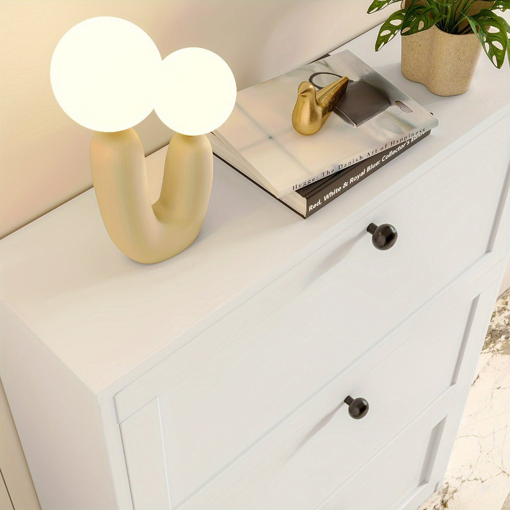Shoe Cabinet with Flip Drawers & Adjustable Shelf | Narrow Entryway Shoe Storage Cabinet, Freestanding Hidden Shoe Organizer, 2 3 or 4 Drawer Options, White or Black, Space-Saving Hallway Furniture