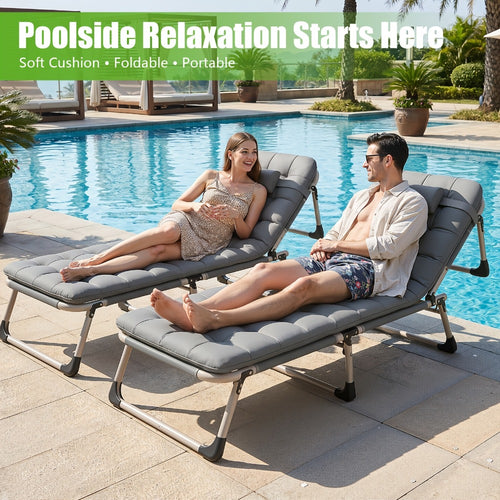 Folding Lounge Chair for Office Nap & Lunch Break with Optional Removable Pad, Ergonomic Adjustable Recliner, Lightweight Compact Design, Up to 600 lbs Capacity
