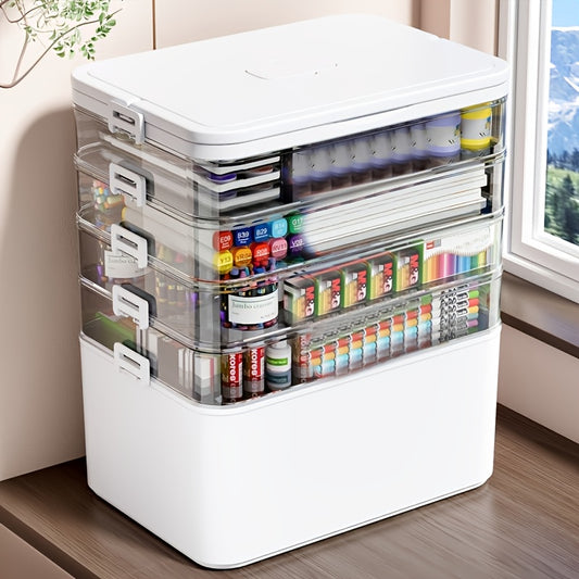1pc Large Capacity Multi-Layer Assorted Durable Portable Storage Box, Multi-Layer Storage Box for Home And Travel, Transparent Storage Box--Easy to Clean, Suitable for Medicine Box Organization, Office Supplies, Sewing Supplies, Bathroom Storage