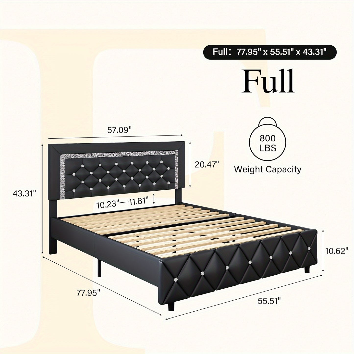 Upholstered Bed Frame With Diamond Tufted Headboard, Faux Leather Headboard & Footboard, Wooden Slats Support, No Box Spring Needed, Easy Assembly, Cozy Winter Gifts, Christmas Gift, Christmas Limited Edition, Festive Atmosphere, Black