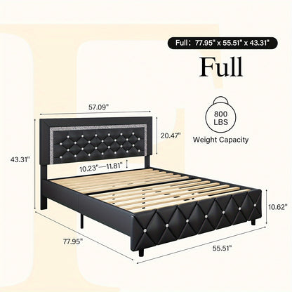 Upholstered Bed Frame With Diamond Tufted Headboard, Faux Leather Headboard & Footboard, Wooden Slats Support, No Box Spring Needed, Easy Assembly, Cozy Winter Gifts, Christmas Gift, Christmas Limited Edition, Festive Atmosphere, Black