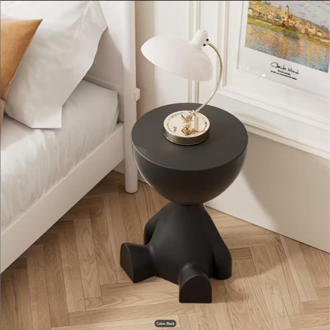 A Modern Bear-Shaped Plastic Nightstand for Lamp And Coffee Cup Holder - a Stylish White Storage Box for Bedrooms And Living Rooms, Easy to Assemble, Compact Design for Small Spaces, Bedroom Storage Box | Playful Furniture | Plastic Structure, Bedroom Dec
