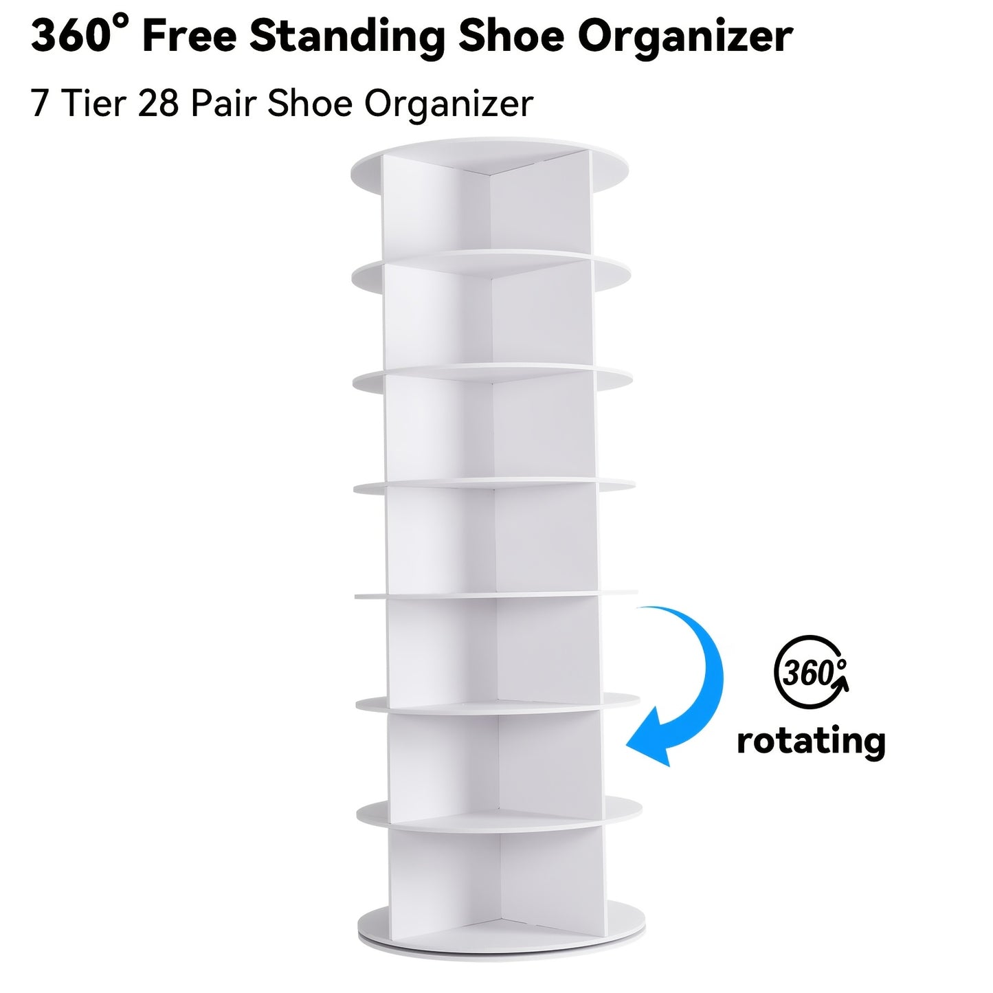 7-Tier Spinning Shoe Rack, 360 Degree Rotating Shoe Organizer Tower, Vertical Carousel Storage for Shoes And Handbags. White