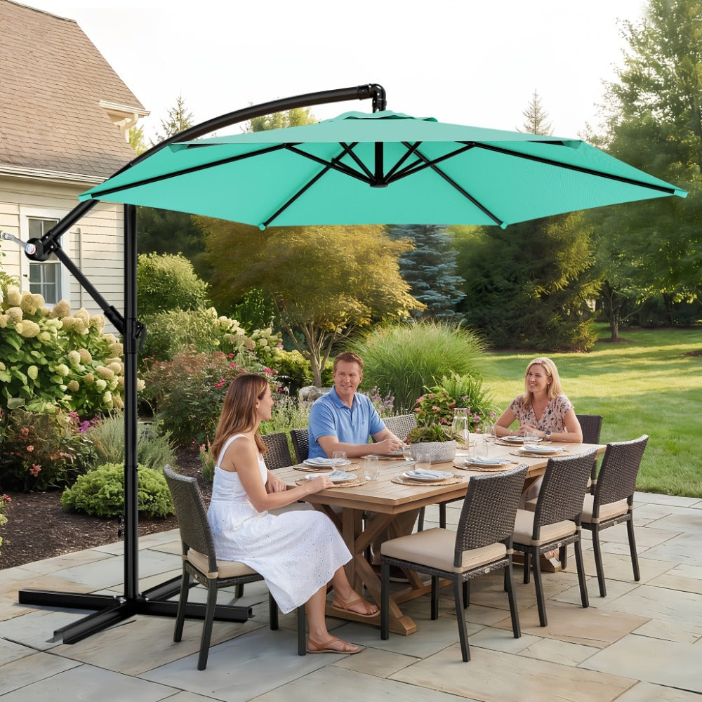 10 Ft Cantilever Patio Umbrella Offset Outdoor Umbrella with Adjustable Tilt Crank 8-Rib Wind Resistant UV Protection for Pool Deck Backyard Garden 16 Colors