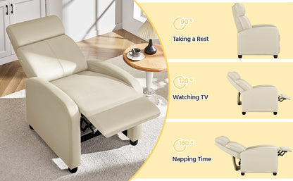 Costoffs PU Leather Recliner Chair, Modern Adjustable Single Reclining Sofa with Pocket Springs, Comfortable Upholstered Leather Armchair for Living Room, Bedroom, and Home Theater