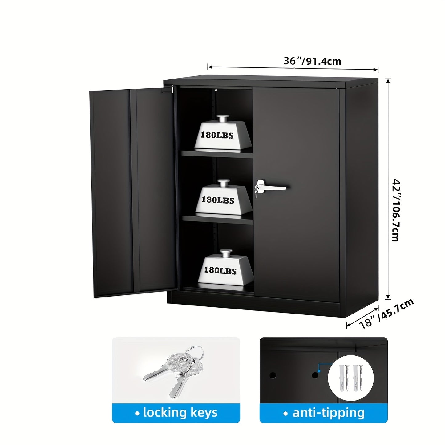Metal Storage Cabinet, 71''/ 36''H for garage Storage Cabinet With Adjustable Shelves And Lockable Doors, Closet Storage And Organization For Garage, Gym, Home Office, School, Easy To Assemble