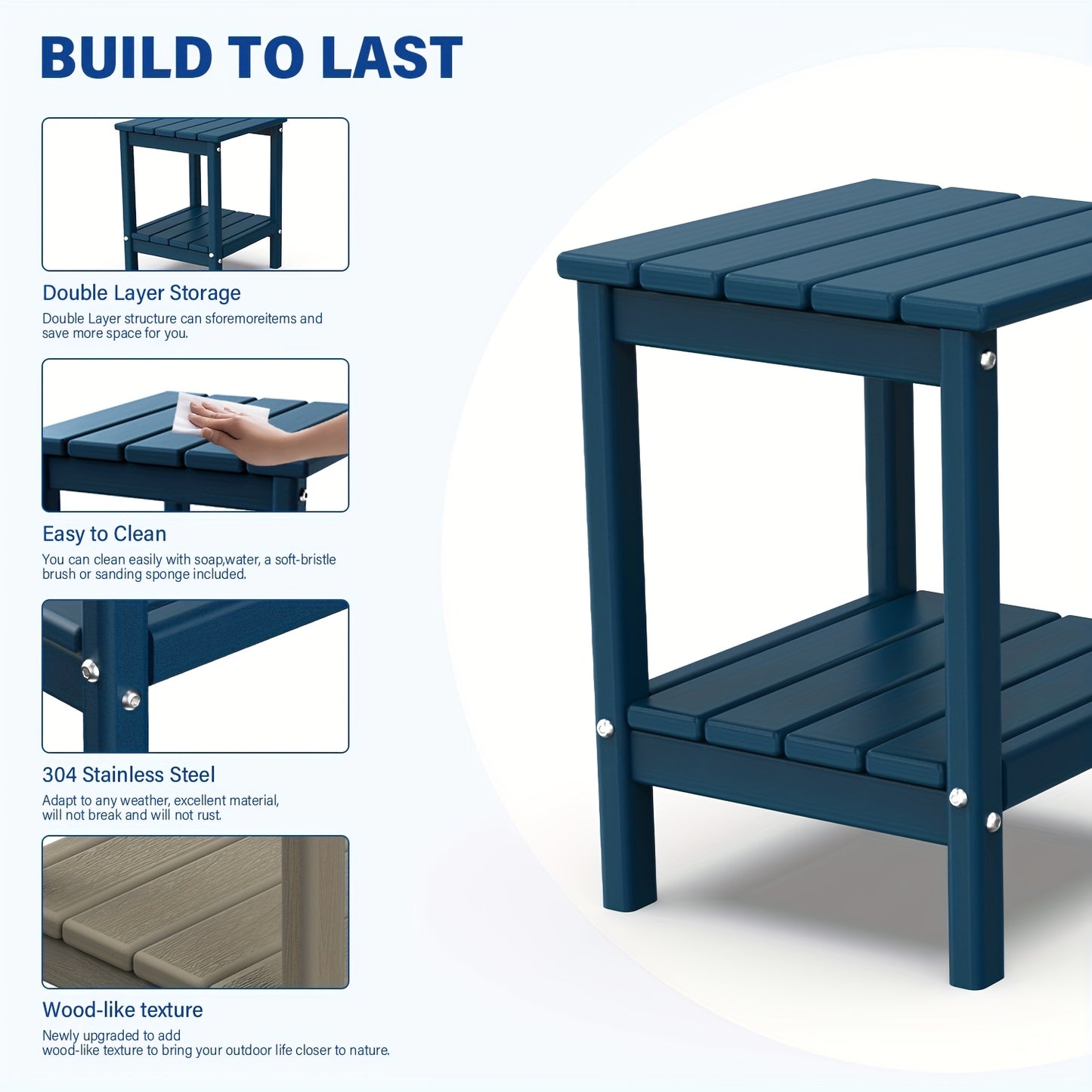 [HDPE Adirondack Side Table] Weather Resistant HDPE Adirondack Side Table | Outdoor Rectangular End Table for Adirondack Chair, Patio, Pool, Garden | 14 x 13 Inch Camping Accessories & Patio Furniture