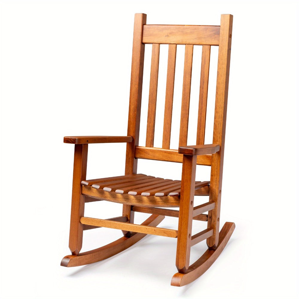 Original Wood Color, Poplar Wood, Square, Straight And Small, Wooden Rocking Chair